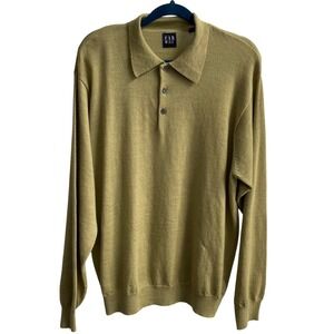 Gap Merino Wool Polo Sweater Mens XL Olive Green Earthcore Long Sleeve Knit